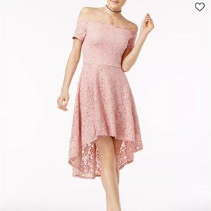 CityStudio Blush/light pink off the shoulder high/low knee high hem, lace floral